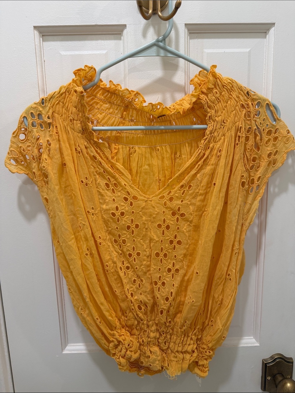 FP Sunshine Eyelet Smocked-Waist Blouse